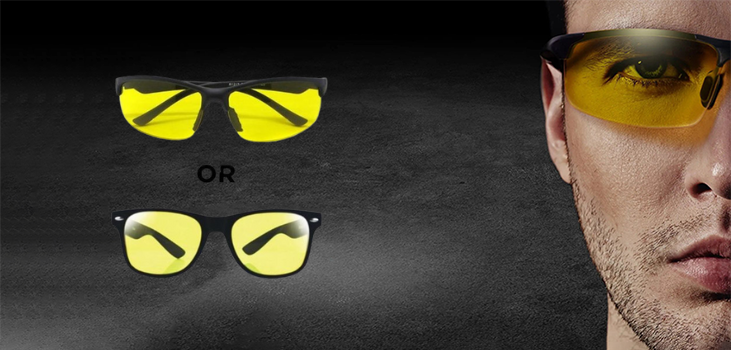 Image of the two available frames(Modern and classic) and a man wearing the Hawk Eye Glasses